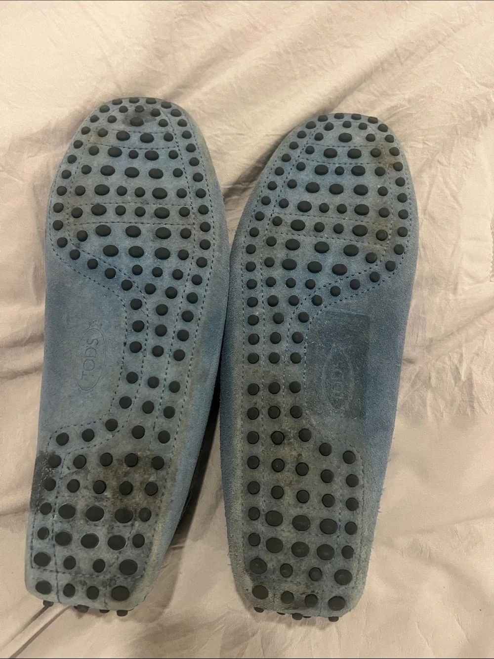 Tod's Light Blue Suede Bow-Front Driving Loafers